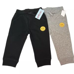 Cat & Jack Baby Toddler Set Of 2 Gray & Black Fleece Jogger Sweatpants Lot New!